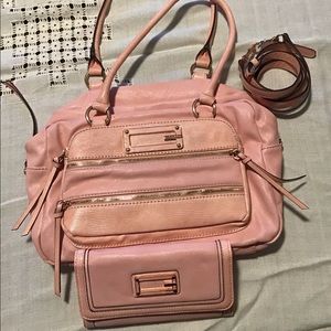 Guess Pink satchel with matching wallet